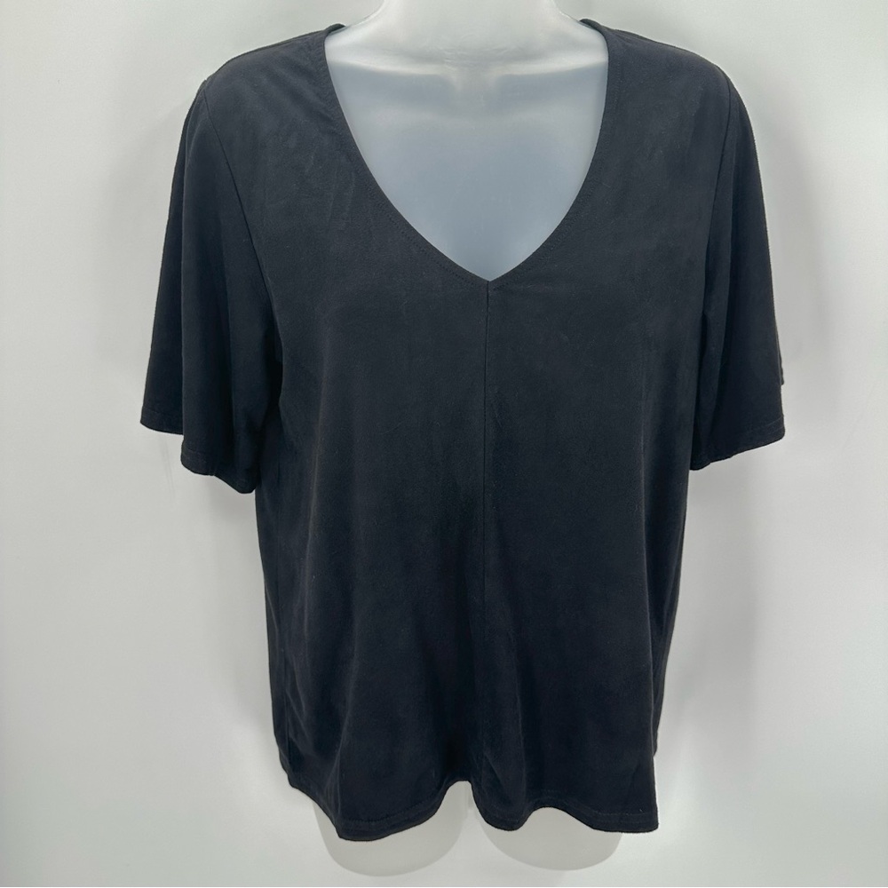Z Supply Top Women’s S Black Microsuede Short Sleeve Vneck Shirt